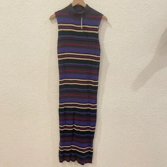 NWT Anthropologie Dolan Anne Ribbed Purple Striped Mock Neck Midi Dress 2X Work - Picture 3 of 10